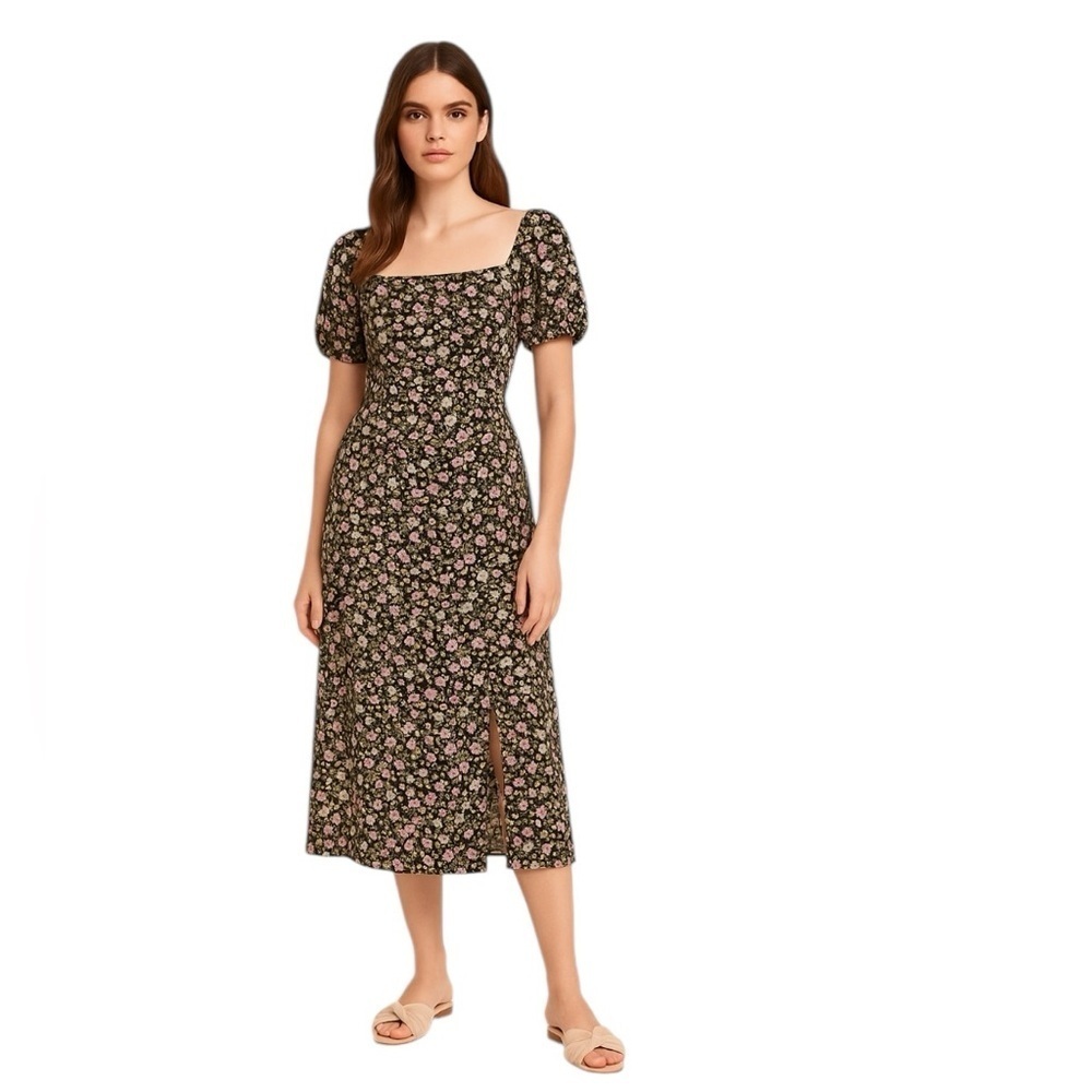 ASTR The Label - Floral Smocked Puff Sleeve Midi Dress Sz M